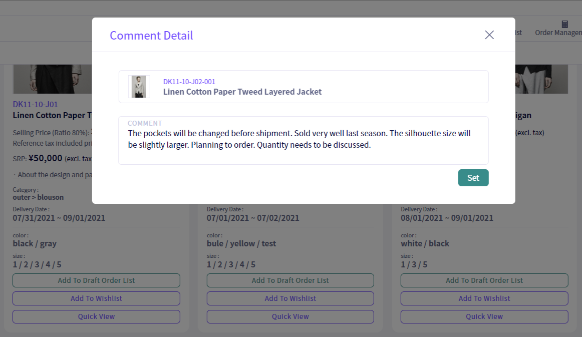 Adding comments to products in the Buyer Application