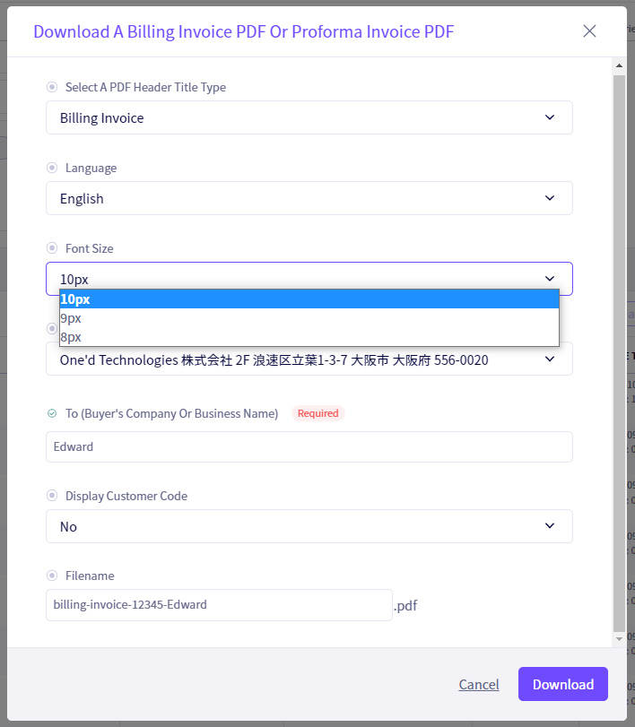 Font size can now be changed when creating PDF invoices