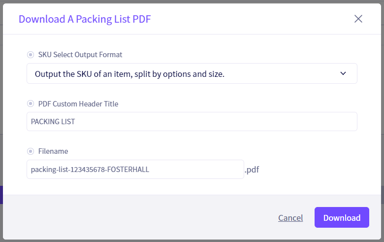 Customizable headers for packing lists and commercial invoices.