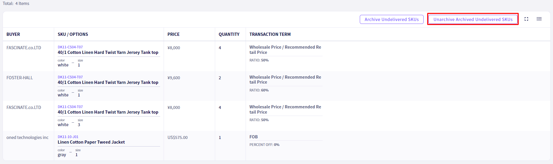 Undelivered SKUs can now be unarchived