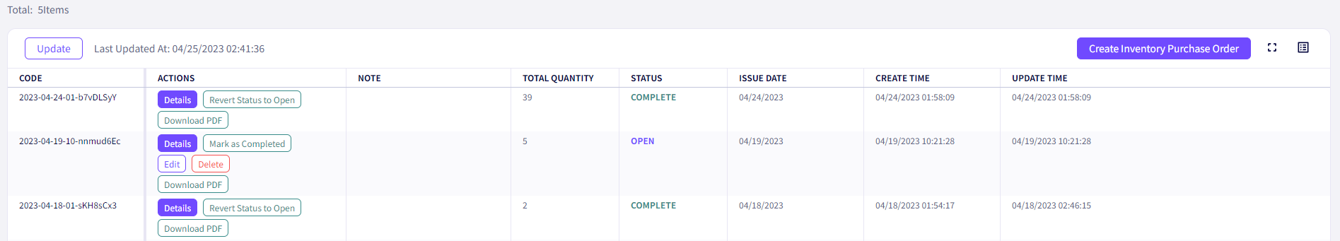A product inventory ordering function has been added